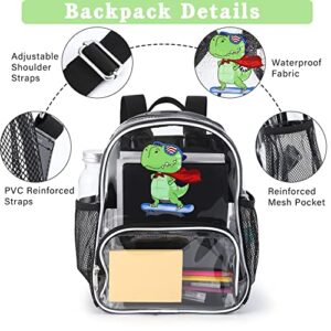 Clearlove Clear Backpack Heavy Duty Kids Backpack with Dinosaur Print Use Piping Design Suitable for Schools,Stadiums, Beaches and Other Living Places(A4 size books are not supported)