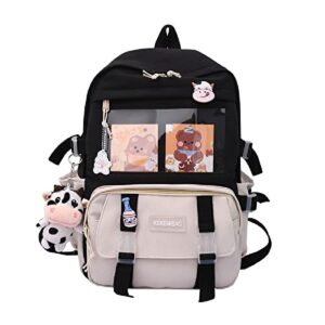 casual school backpack for teen girls boys with cute pin accessories plush pendant