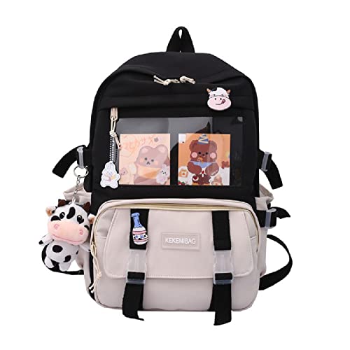 Casual School Backpack For Teen Girls Boys with Cute Pin Accessories Plush Pendant