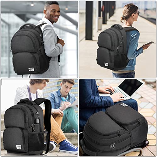 Travel Laptop Backpack, School Backpacks for Teens ,Computer Bag with USB Charging Port Fits 15.6 Inch Laptop, Water Resistant Durable Bookbag, Business Anti Theft Back Pack Gifts for Men Women, Black