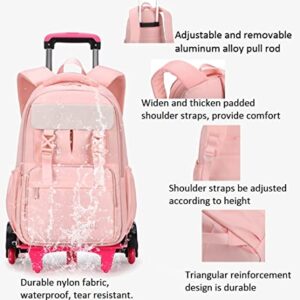 Rolling Backpack for Girls Boys with Wheels Solid Color Kids Trolley School Bag Wheeled Bookbag