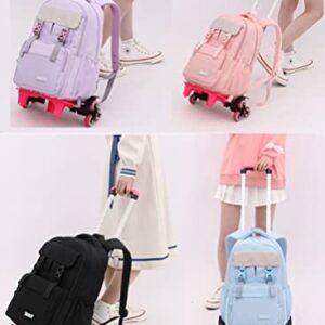 Rolling Backpack for Girls Boys with Wheels Solid Color Kids Trolley School Bag Wheeled Bookbag