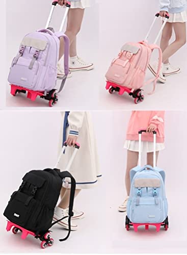 Rolling Backpack for Girls Boys with Wheels Solid Color Kids Trolley School Bag Wheeled Bookbag