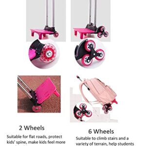 Rolling Backpack for Girls Boys with Wheels Solid Color Kids Trolley School Bag Wheeled Bookbag