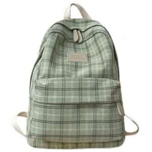 madgrandeur aesthetic backpack kawaii plaid backpack sage green backpack for girls teens preppy school supplies aesthetic daypack satchel (sage green)