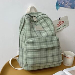 MadGrandeur Aesthetic Backpack Kawaii Plaid Backpack Sage Green Backpack for Girls Teens Preppy School Supplies Aesthetic Daypack Satchel (Sage Green)