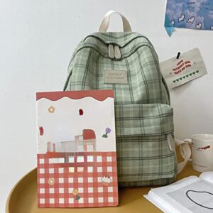 MadGrandeur Aesthetic Backpack Kawaii Plaid Backpack Sage Green Backpack for Girls Teens Preppy School Supplies Aesthetic Daypack Satchel (Sage Green)