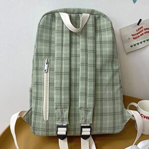 MadGrandeur Aesthetic Backpack Kawaii Plaid Backpack Sage Green Backpack for Girls Teens Preppy School Supplies Aesthetic Daypack Satchel (Sage Green)