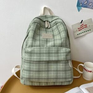 MadGrandeur Aesthetic Backpack Kawaii Plaid Backpack Sage Green Backpack for Girls Teens Preppy School Supplies Aesthetic Daypack Satchel (Sage Green)