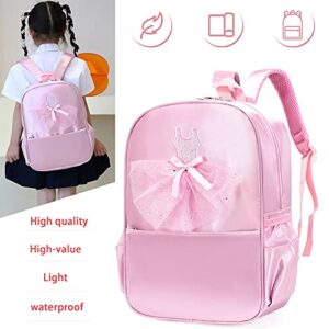 Girls Dance Bag, Nylon Backpack, Pink Ballet Little Girl Storage Bag, Sequin Decoration Children's School Bag Waterproof and Wear-resistant