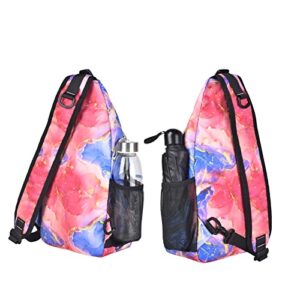 MOSISO Sling Backpack, Multipurpose Travel Hiking Daypack Rope Crossbody Shoulder Bag, Pink Blue Gold Marble