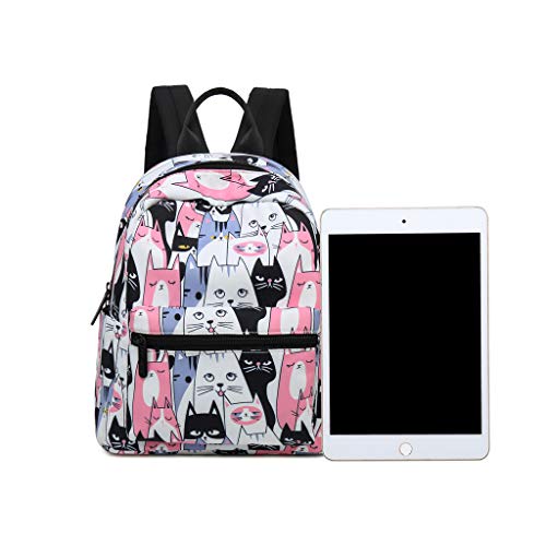 Ymeibe 12 Inch Cute Cat Mini Backpack for Teen Girls Lightweight Backpack Multi-Pockets Cartoon Bookbag Fashion Campus Casual Backpack