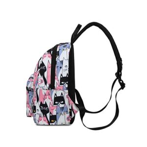 Ymeibe 12 Inch Cute Cat Mini Backpack for Teen Girls Lightweight Backpack Multi-Pockets Cartoon Bookbag Fashion Campus Casual Backpack