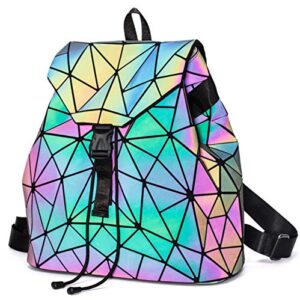 fzchenrry geometric backpack luminous backpacks holographic reflective bag lumikay bags irredescent large rainbow purses wallet set no.2