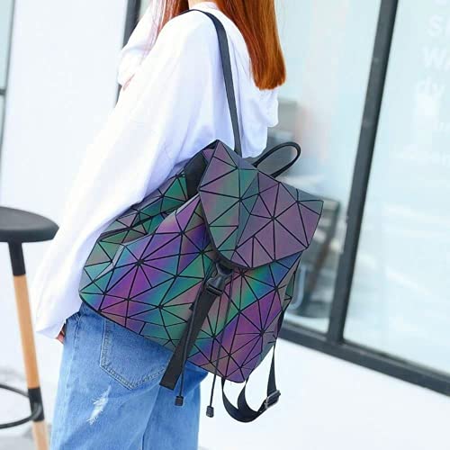 FZChenrry Geometric Backpack Luminous Backpacks Holographic Reflective Bag Lumikay Bags Irredescent Large Rainbow Purses Wallet Set NO.2