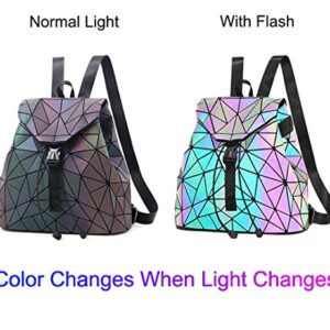 FZChenrry Geometric Backpack Luminous Backpacks Holographic Reflective Bag Lumikay Bags Irredescent Large Rainbow Purses Wallet Set NO.2