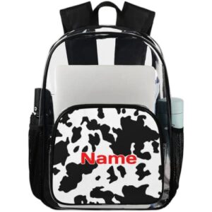 cow personalized clear backpack bookbag cow print custom large clear backpack heavy duty pvc transparent backpack with reinforced strap for work school travel college