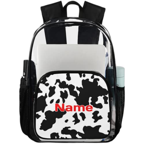 Cow Personalized Clear Backpack Bookbag Cow Print Custom Large Clear Backpack Heavy Duty PVC Transparent Backpack with Reinforced Strap for Work School Travel College