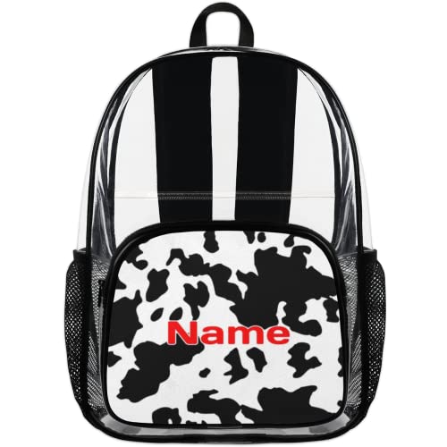 Cow Personalized Clear Backpack Bookbag Cow Print Custom Large Clear Backpack Heavy Duty PVC Transparent Backpack with Reinforced Strap for Work School Travel College