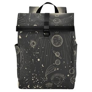moon and stars goth travel roll top backpack for men, expandable waterproof trendy laptop backpack