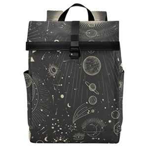 Moon And Stars Goth Travel Roll Top Backpack for Men, Expandable Waterproof Trendy Laptop Backpack