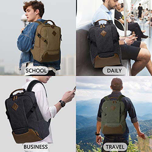 Kasqo Laptop Backpack 15.6 Inch Canvas Waterproof Anti Theft Business Travel College School Computer Bookbag Carry on Bag with USB Charging Port for Women Men, Black