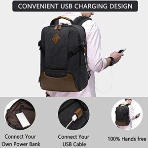 Kasqo Laptop Backpack 15.6 Inch Canvas Waterproof Anti Theft Business Travel College School Computer Bookbag Carry on Bag with USB Charging Port for Women Men, Black