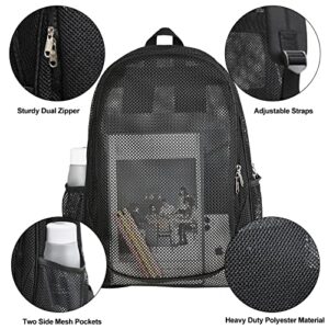 Clickslock Heavy Duty Mesh Backpack, See Through Mesh School Backpack, College Student Backpack with Padded Shoulder Straps for School, Beach, Travel and Sports