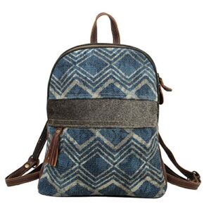 myra bag blue breeze upcycled canvas & cowhide leather backpack s-1571