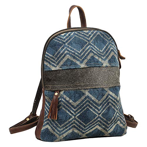 Myra Bag Blue Breeze Upcycled Canvas & Cowhide Leather Backpack S-1571