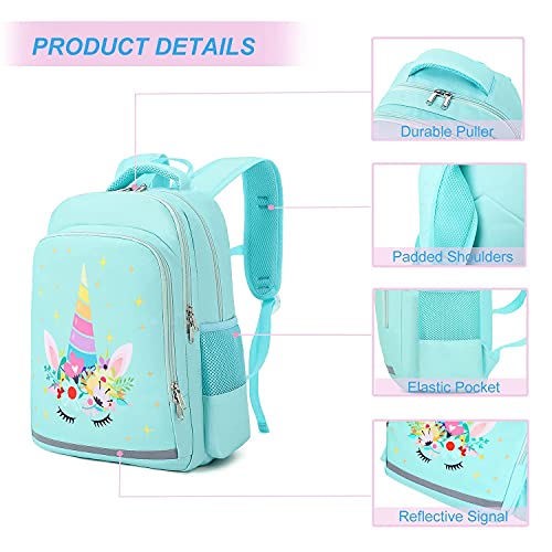 Soekidy Unicorn Backpack for Girls Kids Backpacks Toddler Bookbags with Lunch Box Pencil Bag 3 in 1 Sets School Bags for Age 3+ (Green Unicorn)