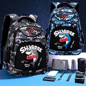 Shark Backpack for Boys, Camo Bookbags for Boys, Boys Backpacks for Kids Elementary