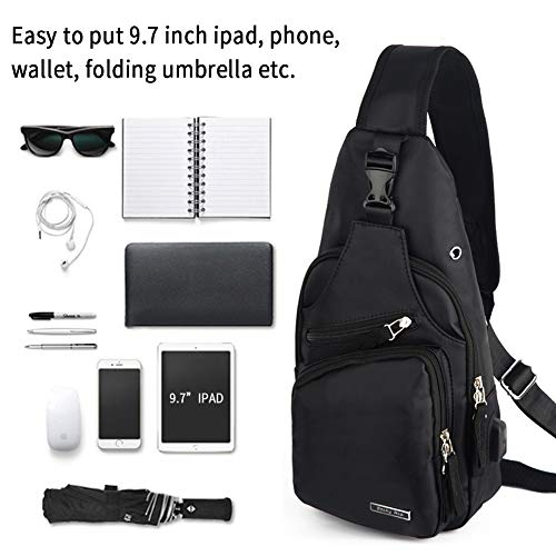 Suyzufly Crossbody Sling Backpack for Men Women Anti Theft Multipurpose Chest Shoulder Bag with USB Charging Port Black