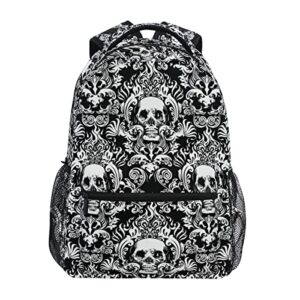 black skull backpack vintage floral casual school bag lightweight zipper laptop bookbag hiking shoulder daypack for women men
