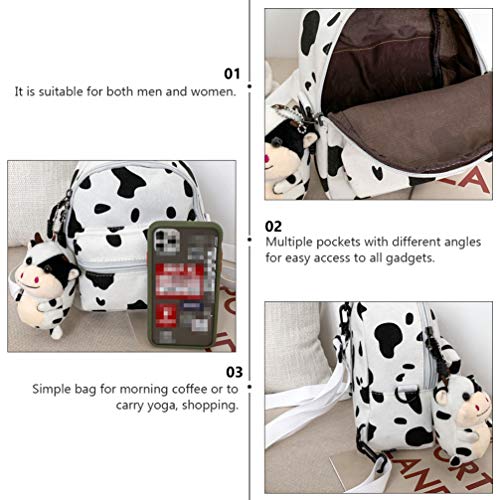 TENDYCOCO Cow Backpack with Plush Cow Pendant Canvas Cow Print Backpack Cow Print stuff Cow Gifts for Women Mini Backpack for Women