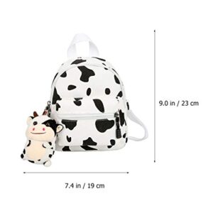 TENDYCOCO Cow Backpack with Plush Cow Pendant Canvas Cow Print Backpack Cow Print stuff Cow Gifts for Women Mini Backpack for Women