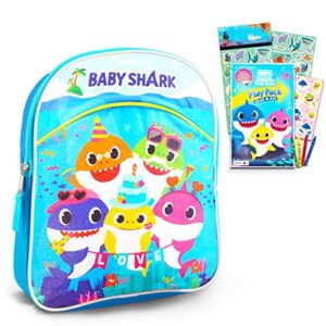 baby shark mini backpack for boys girls toddler preschool ~ deluxe 11″ baby shark school bag with coloring pack and stickers (baby shark school supplies bundle)