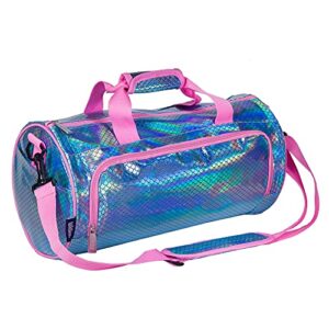 wildkin kids dance bag for boys and girls, ideal size for ballet class and dance recitals,100% polyester fabric laminated dance duffel bags measures 17 x 8.5 x 8.5 inches (mermaid scales)