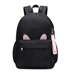 Joymoze Roomy Fashion Shimmer Cat Ears Cute School Backpack for Girl Black