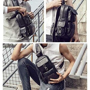 QICHUANG Men Sling Bag PU Leather Unbalance Chest Shoulder Bags Casual Crossbody Bag Travel Hiking Daypacks Gift for Men (black)