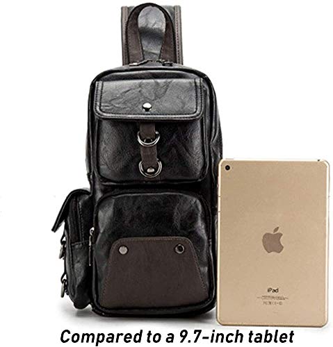 QICHUANG Men Sling Bag PU Leather Unbalance Chest Shoulder Bags Casual Crossbody Bag Travel Hiking Daypacks Gift for Men (black)