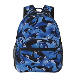 killer whales orcas print casual bookbag backpack for travel teen girls boys adult gift