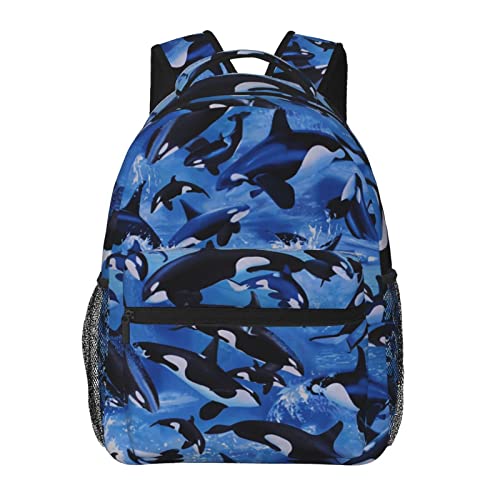 Killer Whales Orcas Print Casual Bookbag Backpack For Travel Teen Girls Boys Adult Gift