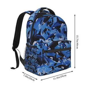 Killer Whales Orcas Print Casual Bookbag Backpack For Travel Teen Girls Boys Adult Gift