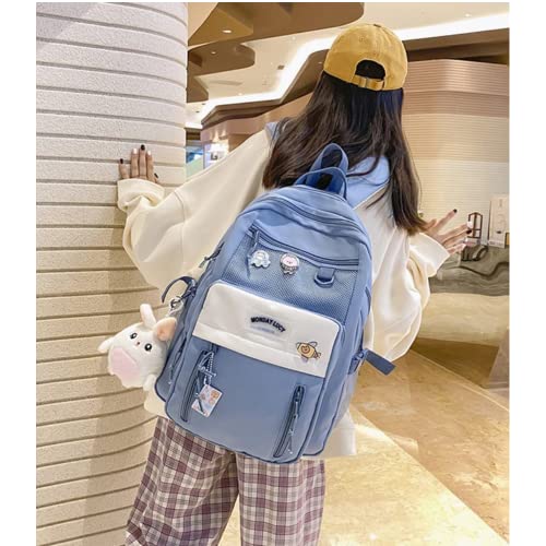 HIQUAY High School Backpack for Teens Large Capacity Backpack with Mesh Pocket and Cute Pendant for College Students - Grey