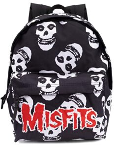 misfits backpack music skull logo black red rucksack 16”