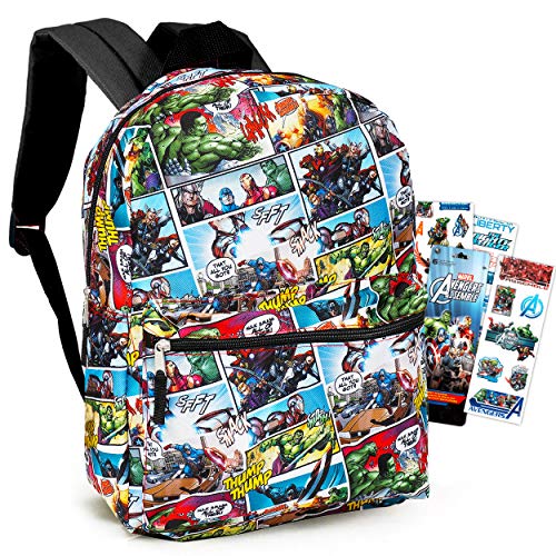 Marvel Avengers Backpack for Boys Girls Kids -- 2 Pc Bundle with 16" Marvel Comics Avengers School Backpack Bag And Stickers (Avengers School Supplies)