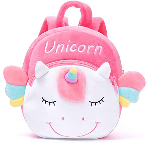 HOSBY Unicorn Backpacks Kid's Back pack Plush Bag Toy Gifts for Kids Girls Baby Double Layer (Pink Unicorn)