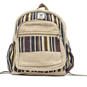 Fwosi Hippie Backpacks - Unisex Hemp Bookbag for School, Day Hiking & Travel - Lightweight, Multi-Pocket, 5 Compartments for Books, Purse, Wallet, Everyday Accessories - Handmade Crafts from Nepal