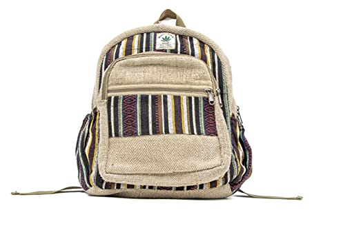 Fwosi Hippie Backpacks - Unisex Hemp Bookbag for School, Day Hiking & Travel - Lightweight, Multi-Pocket, 5 Compartments for Books, Purse, Wallet, Everyday Accessories - Handmade Crafts from Nepal